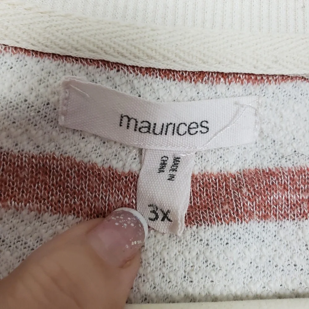 Maurices 3X Lace Up Neck Hanley Pullover Cream Mauve Stripe‎ Spring Fisherman